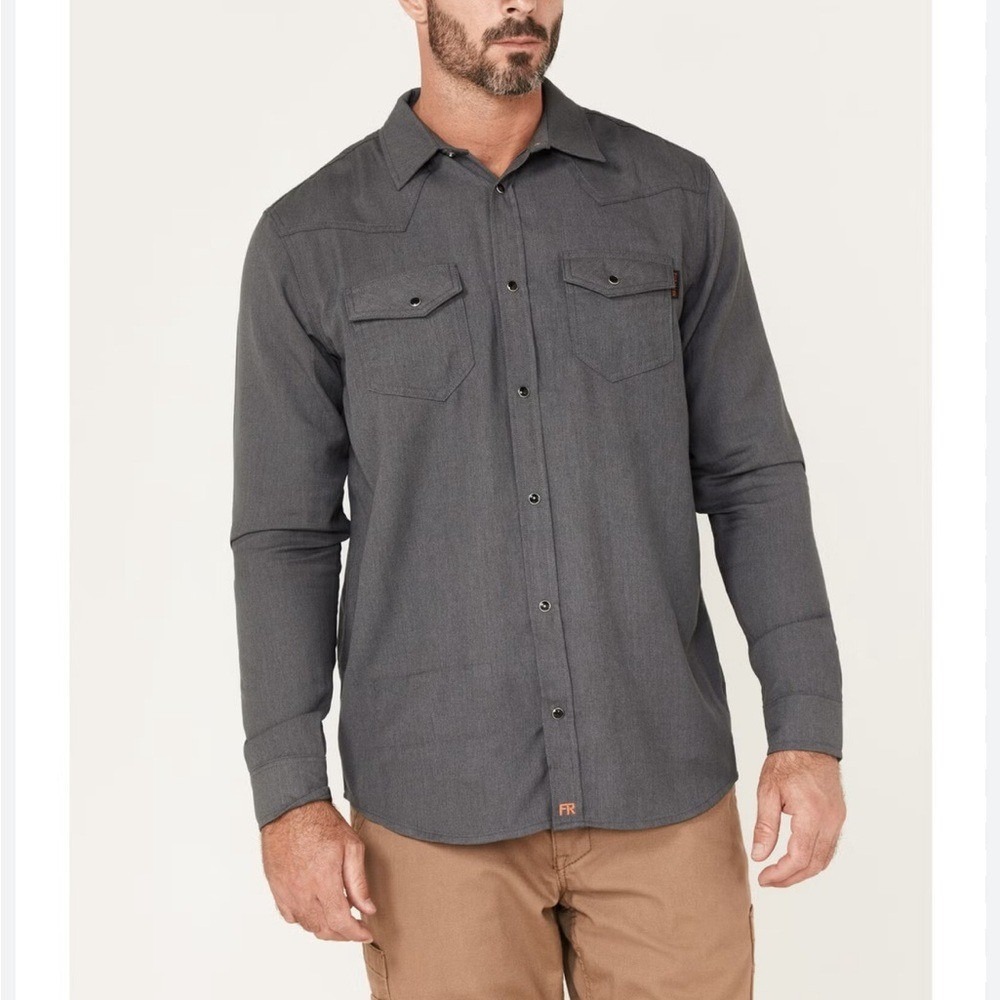 Cody James Size Medium Men's Faux Suede Snap Button Up Gray Long Sleeve‎ Shirt